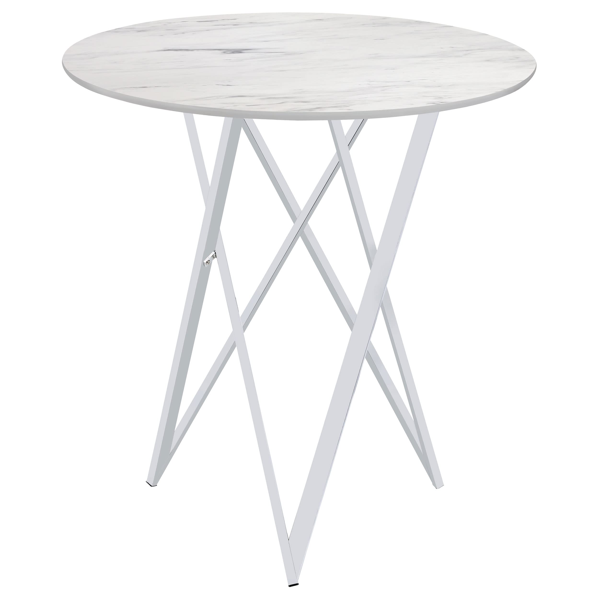 Coaster Home Furnishings Bexter Faux Marble Round Top Bar Table White and Chrome