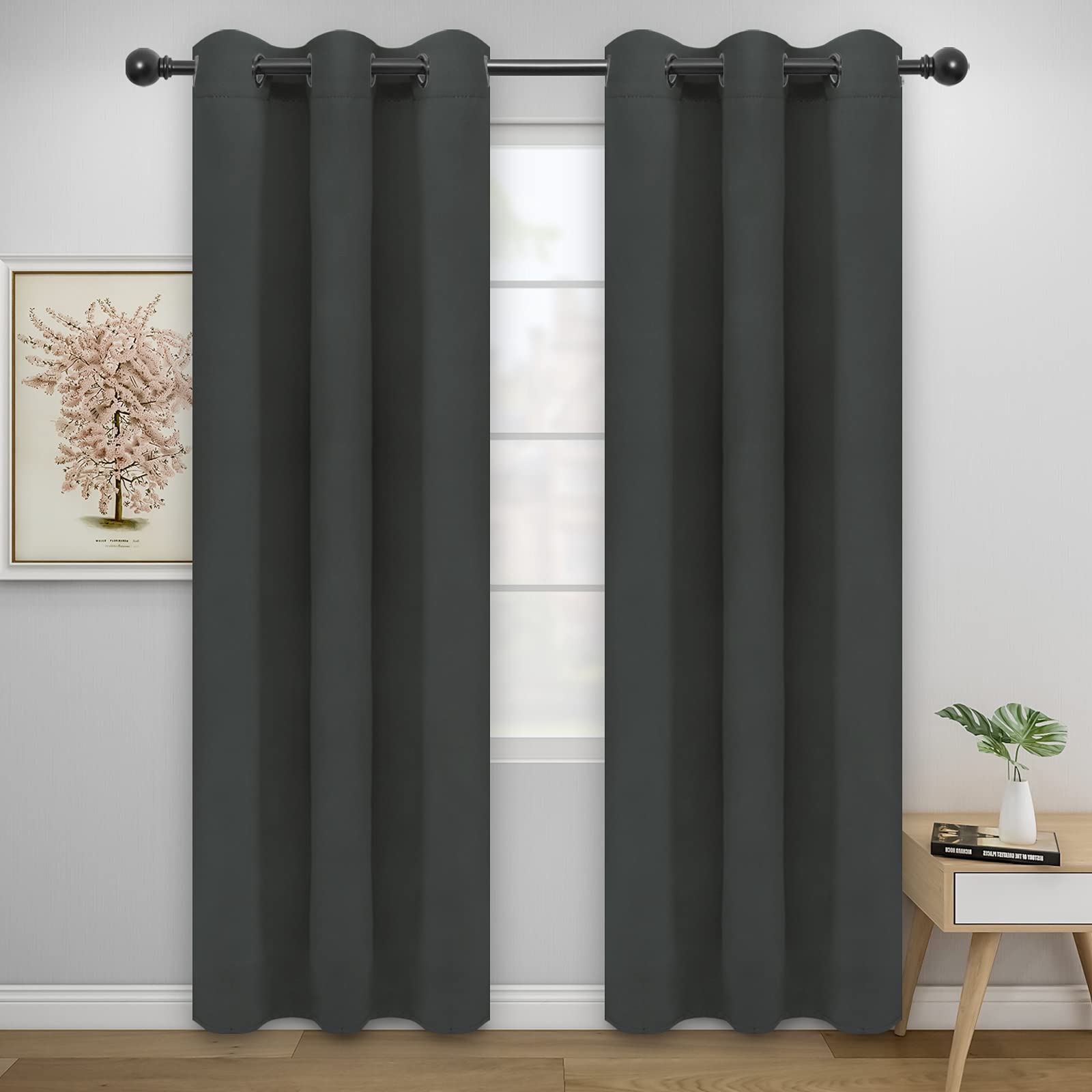 Easy-Going Blackout Curtains For Bedroom, Solid Thermal Insulated Grommet And Noise Reduction Window Drapes, Room Darkening Curtains For Living Room, 2 Panels(42X84 In, Dark Gray)