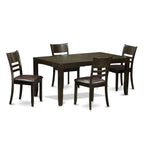 East West Furniture LYFD5-CAP-LC Lynfield 5 Piece Kitchen Set for 4 Includes a Rectangle Dining Room Table with Butterfly Leaf and 4 Faux Leather Upholstered Chairs, 36x66 Inch