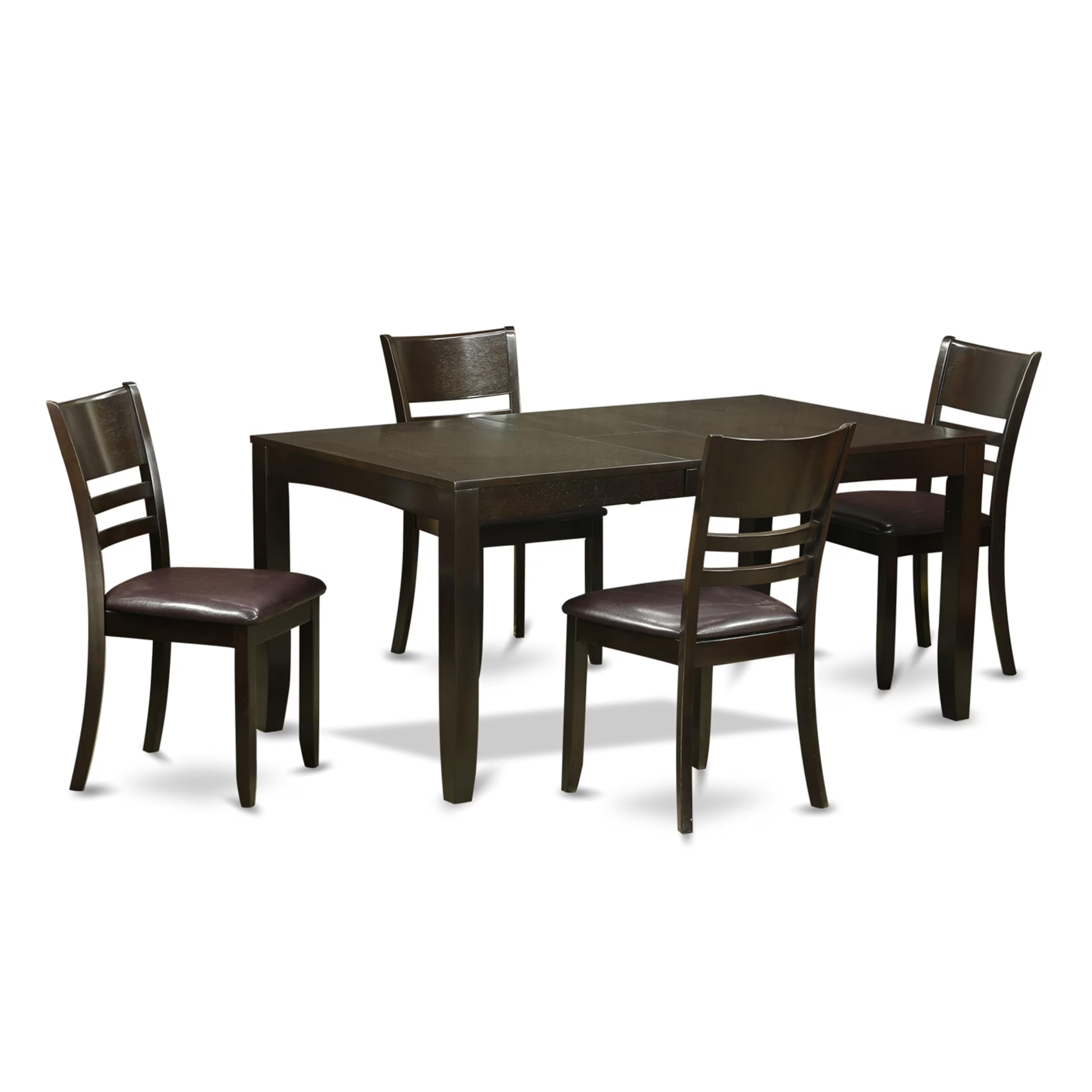 East West Furniture LYFD5-CAP-LC Lynfield 5 Piece Kitchen Set for 4 Includes a Rectangle Dining Room Table with Butterfly Leaf and 4 Faux Leather Upholstered Chairs, 36x66 Inch