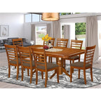 East West Furniture NAML9-SBR-C 9 Piece Dining Room Furniture Set Includes a Rectangle Kitchen Table with Butterfly Leaf and 8 Linen Fabric Upholstered Chairs, 40x78 Inch, Saddle Brown