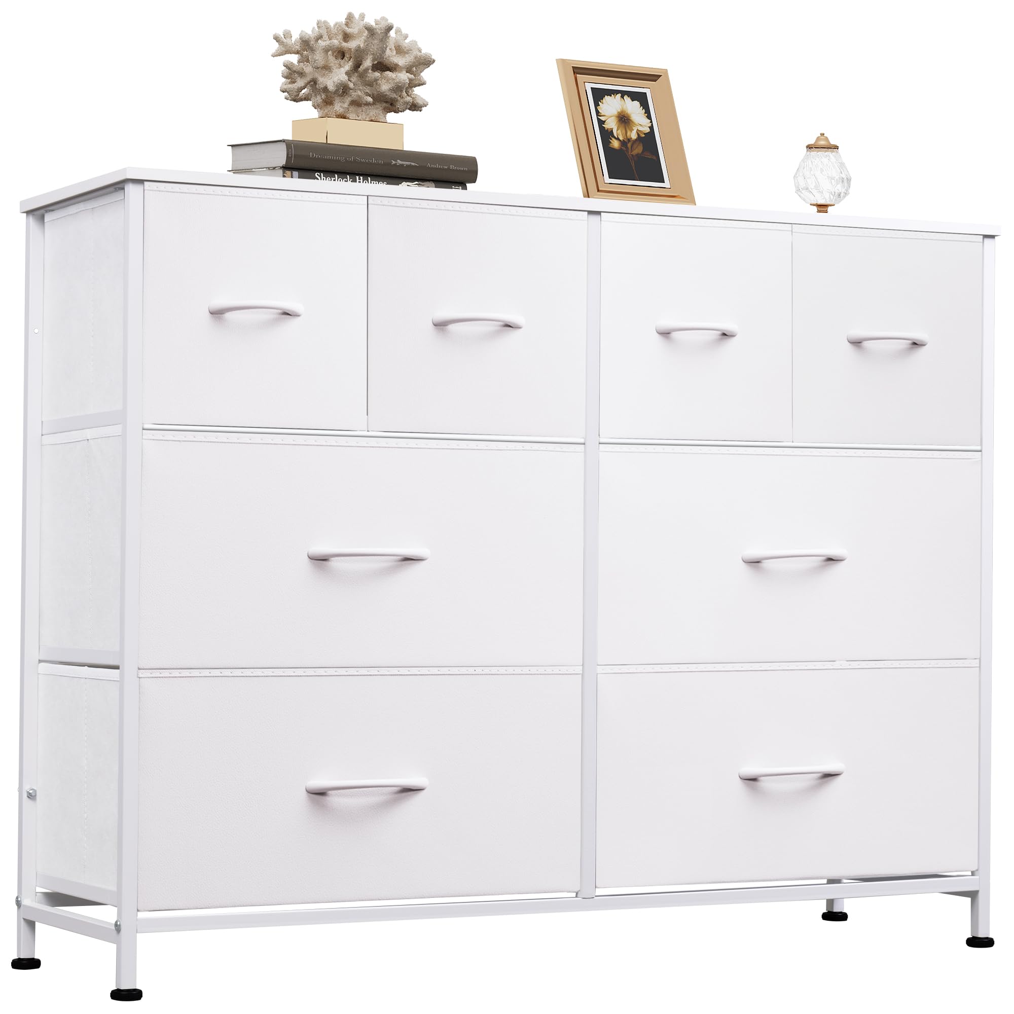Wlive Dresser For Bedroom With 8 Drawers, Wide Fabric Dresser For Storage And Organization, Bedroom Dresser, Chest Of Drawers For Living Room, Closet, Hallway, White