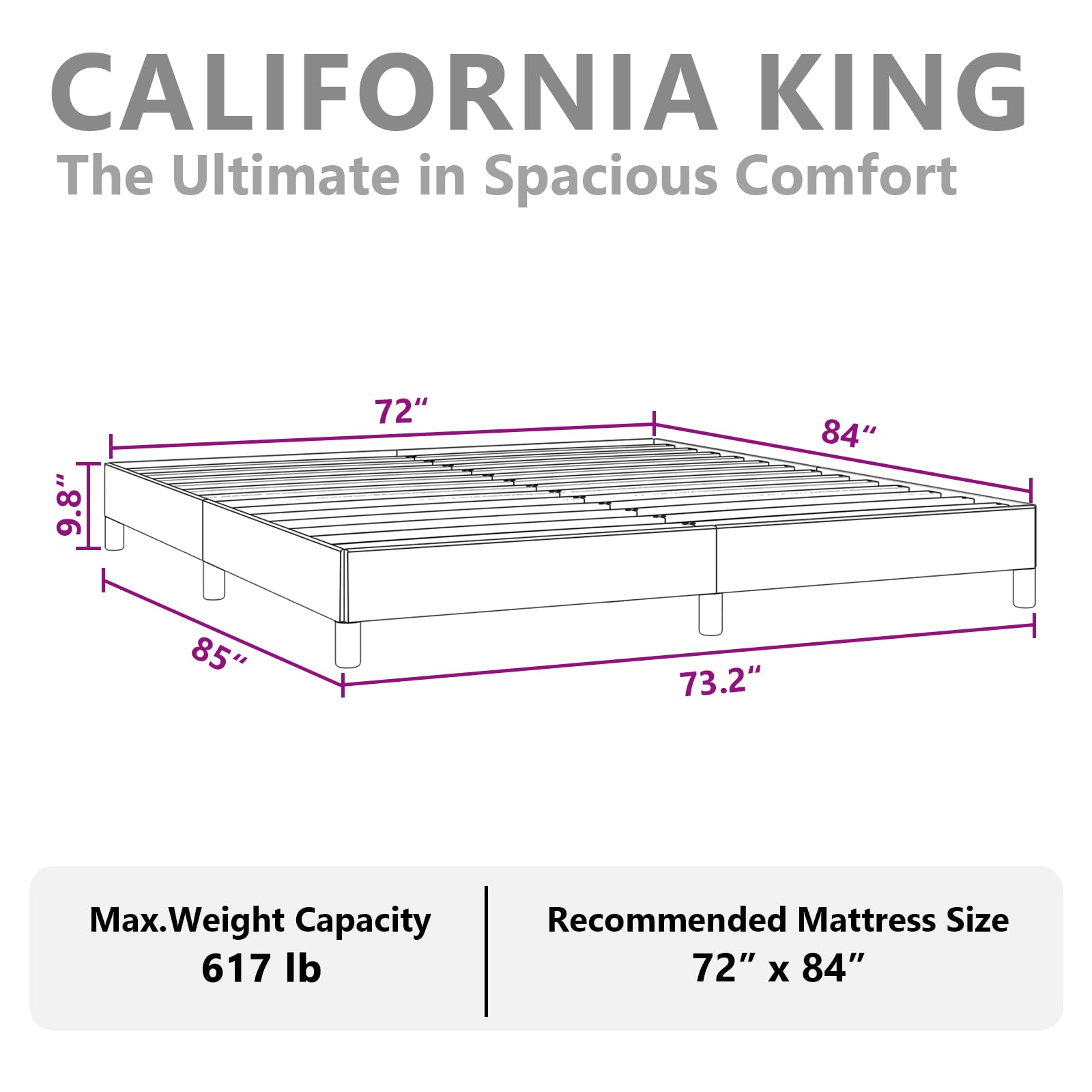 vidaXL California King Size Bed Frame with Plywood Slats, Platform Bed Frame, Velvet Upholstered Mattress Foundation, No Box Spring Needed & Easy Assembly, Dark Gray, Without Mattress