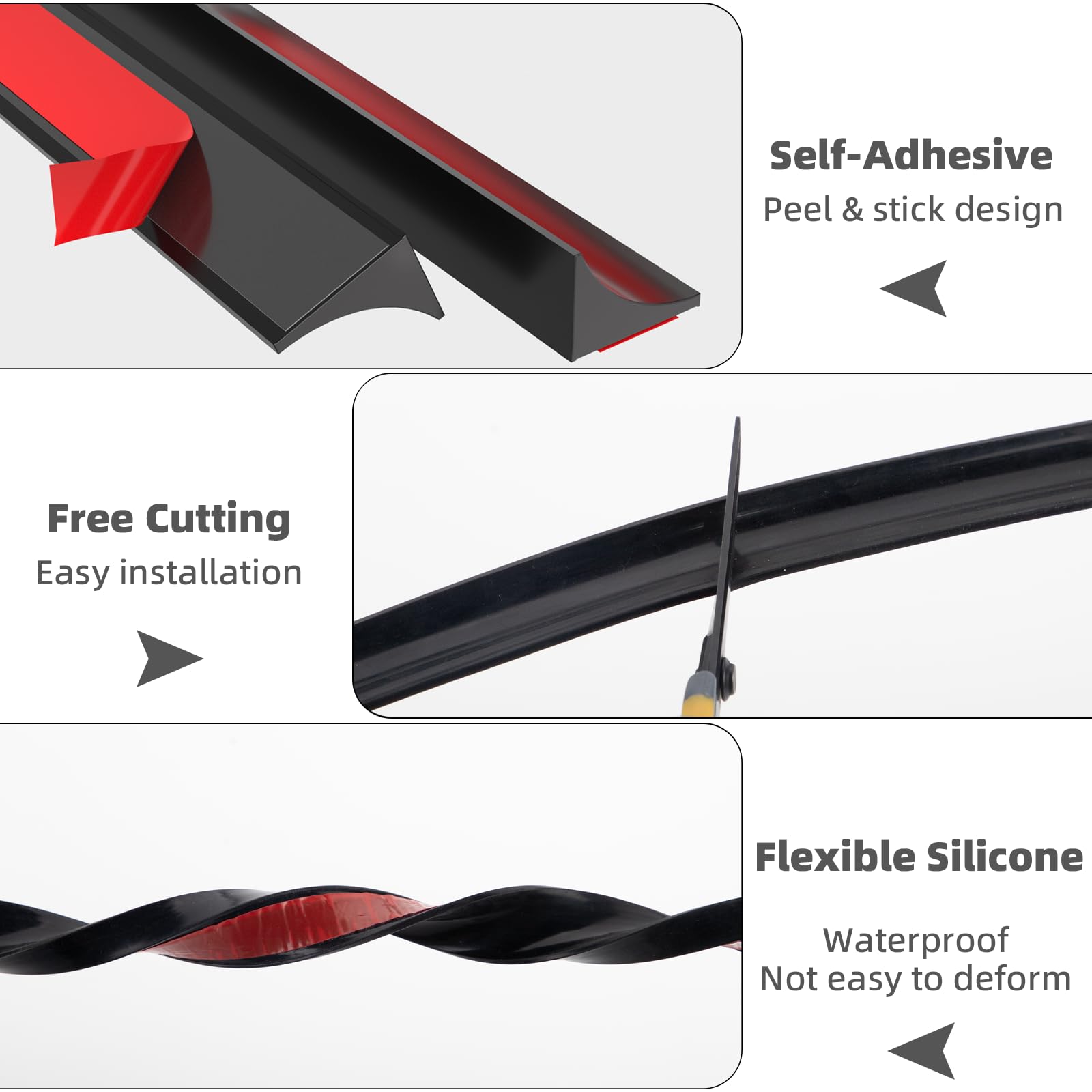 ESUFEIR 78 Inch Black Collapsible Shower Threshold Water Dam Barrier, Self-Adhesive Silicone Splash Guard for Bathroom & Kitchen