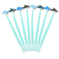 Lopenle 8Pcs Cute Shark Pens Novelty Animal Gel Pen Cartoon Soft Rubber Shark Pens 0.5Mm Black Ink For School Home Office Statio