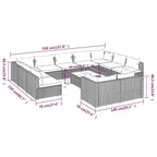 vidaXL 12 Piece Patio Lounge Set with Cushions, Brown Poly Rattan, Featuring a Sturdy Powder Coated Steel Frame, Water-Resistant Material, and Modular Design Perfect for Outdoor Use