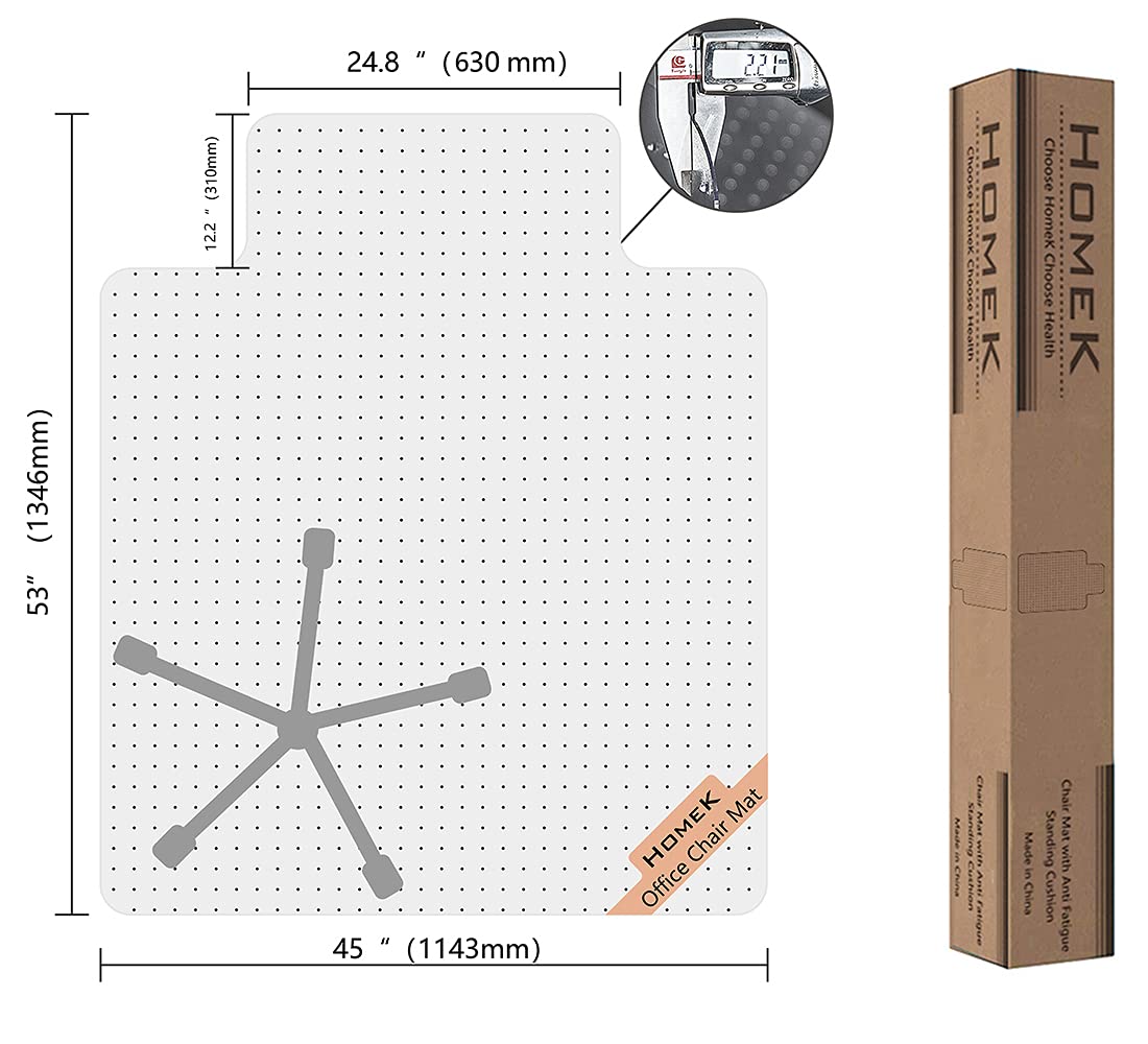Homek Studded Carpet Chair Mat, 53' X 45' Office Desk Chair Mat For Low Pile Carpet, Transparent Mats For Desk Chairs