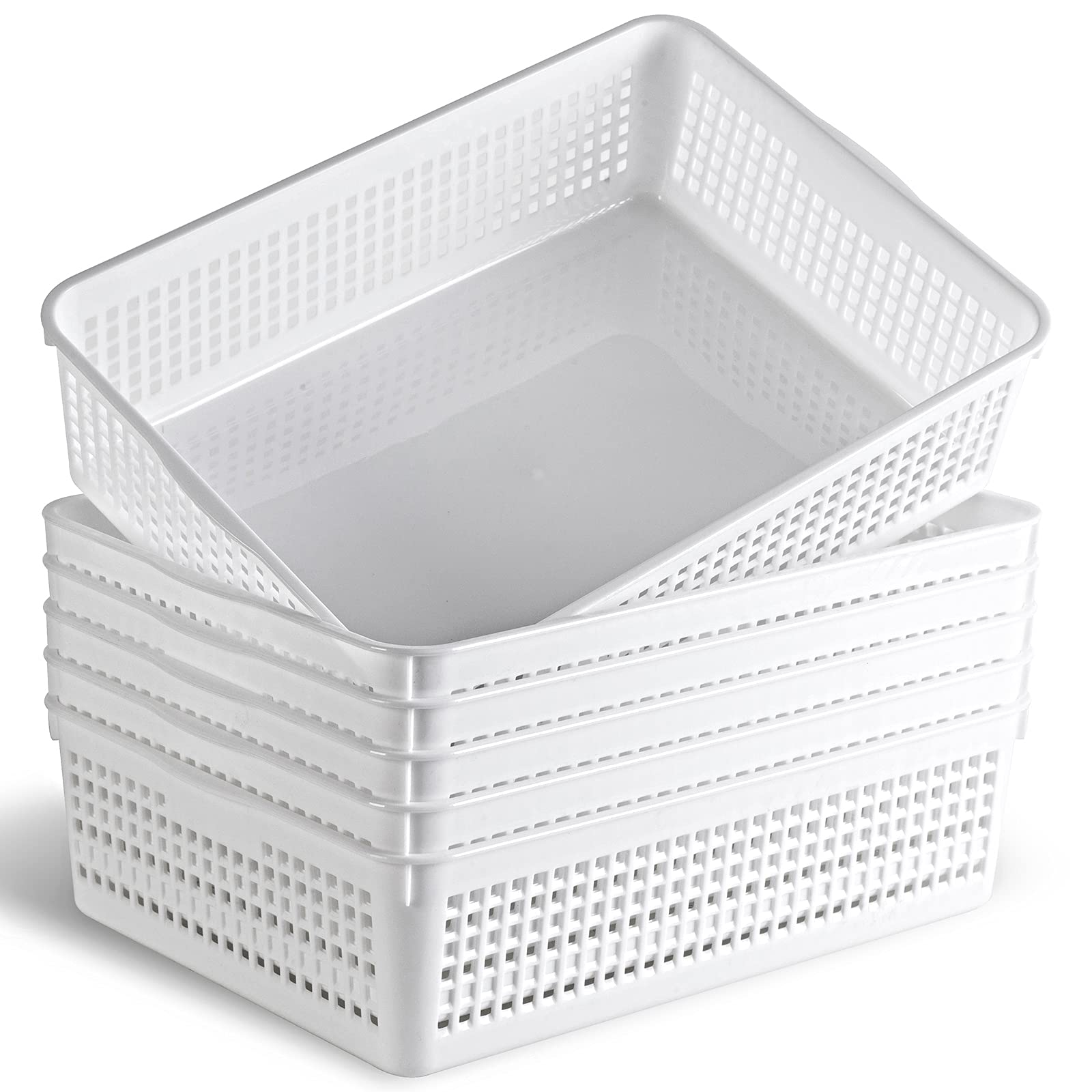 Eslite A4 Size Plastic Storage Basket,Desktop File Paper Letter Organizer Tray, 6-Packs (White)