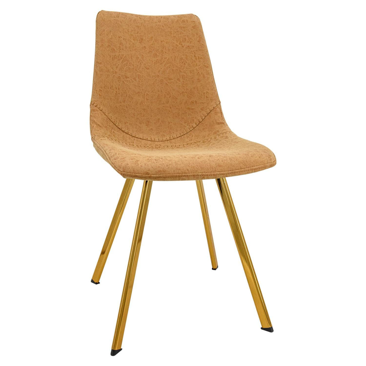 LeisureMod Markley Modern Leather Dining Chairs Kitchen Chairs with Gold Legs (Light Brown)