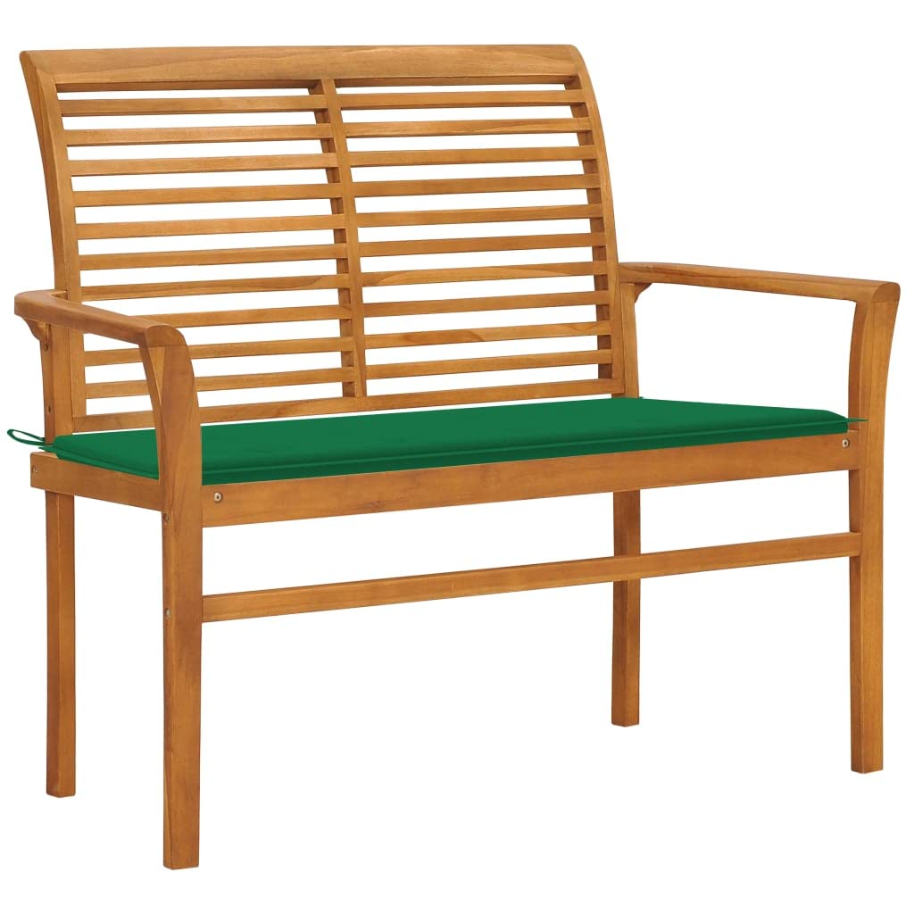 vidaXL Patio Bench in Solid Teak Wood with Comfortable Green Cushion, 44.1 Inches Wide - Perfect for Garden, Patio, and Outdoor Spaces