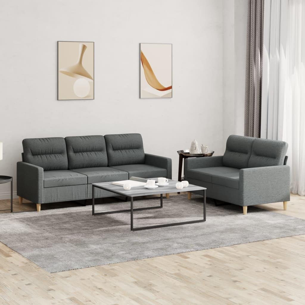 vidaXL 2 Piece Sofa Set in Dark Gray - Fabric Upholstered with Cushions - Modern Design for Living Room, Lounge, or Office