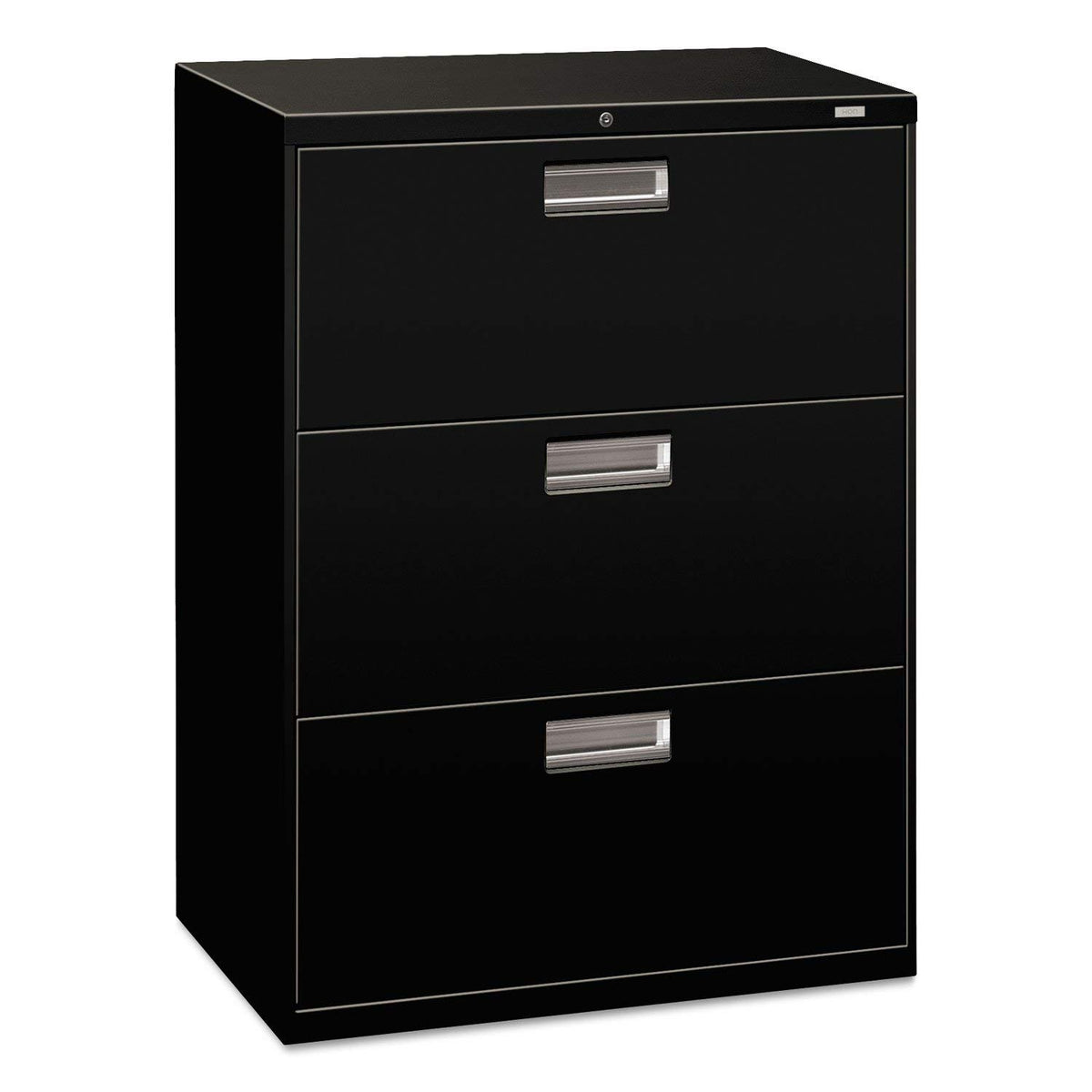 600 Series Three-Drawer Lateral File, 30W X 19-1/4D, Black