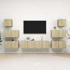 vidaXL TV Cabinet Set 8 Piece Home Indoor Living Room Hanging Wall-Mounted Stereo Plasma HiFi Cabinet TV Unit Furniture Sonoma Oak Engineered Wood