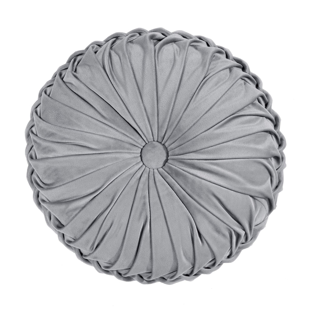Lush Decor Round Pleated Soft Velvet Decorative Throw Pillow, 1 Count, 15' Diameter, Dark Gray - Plush Round Pillow, Seat Cushi