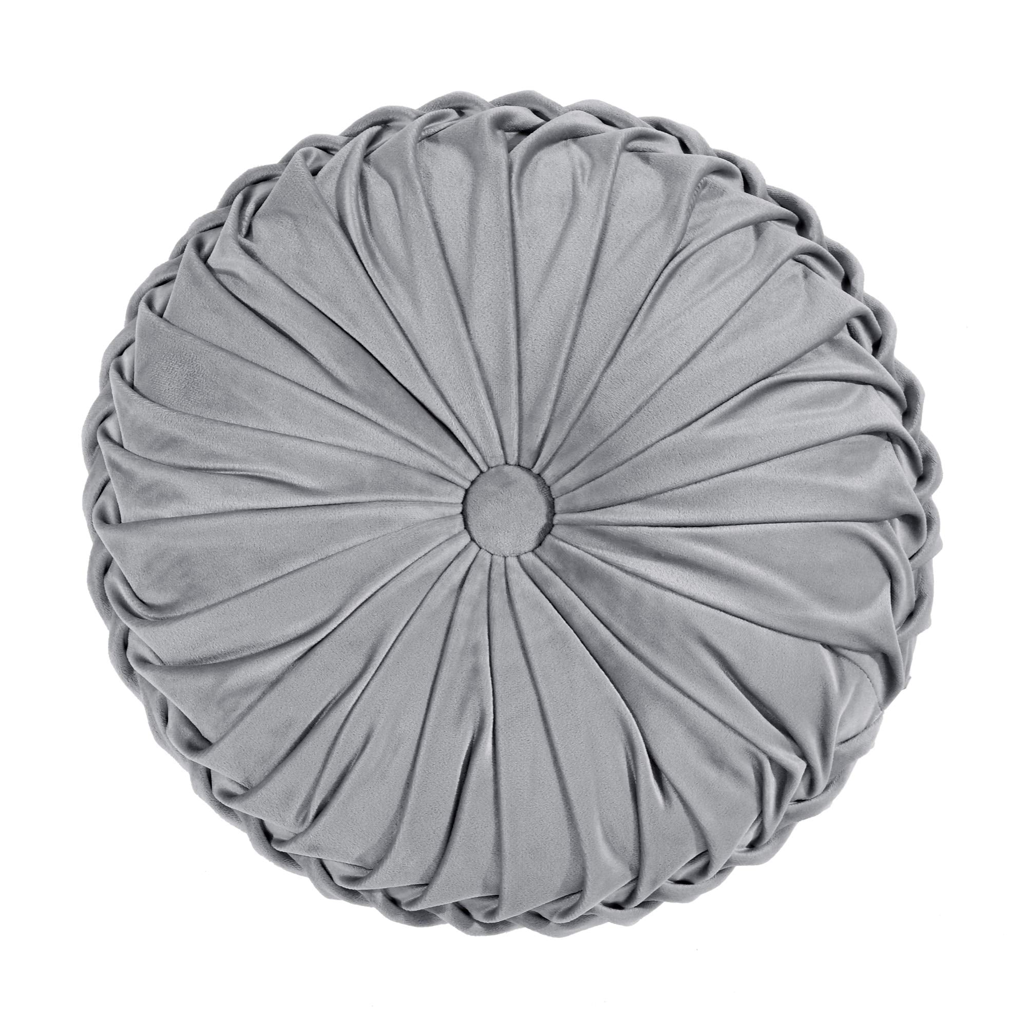 Lush Decor Round Pleated Soft Velvet Decorative Throw Pillow, 1 Count, 15' Diameter, Dark Gray - Plush Round Pillow, Seat Cushi