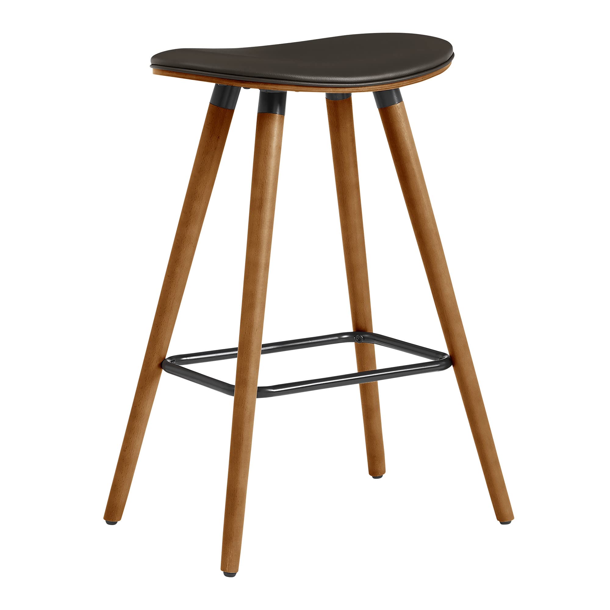 HomeRoots Bent Wood/Metal/Faux Leather 26' Brown Faux Leather Backless Wooden Bar Stool