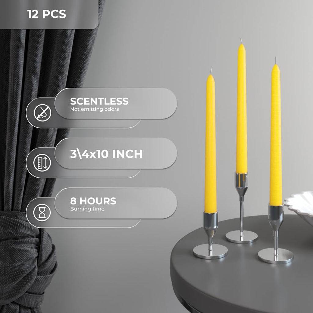 Candwax 10 Inch Taper Candles Set Of 12 - Dripless Tapered Candles And Unscented Candlesticks - Perfect As Dinner Candles And Ho