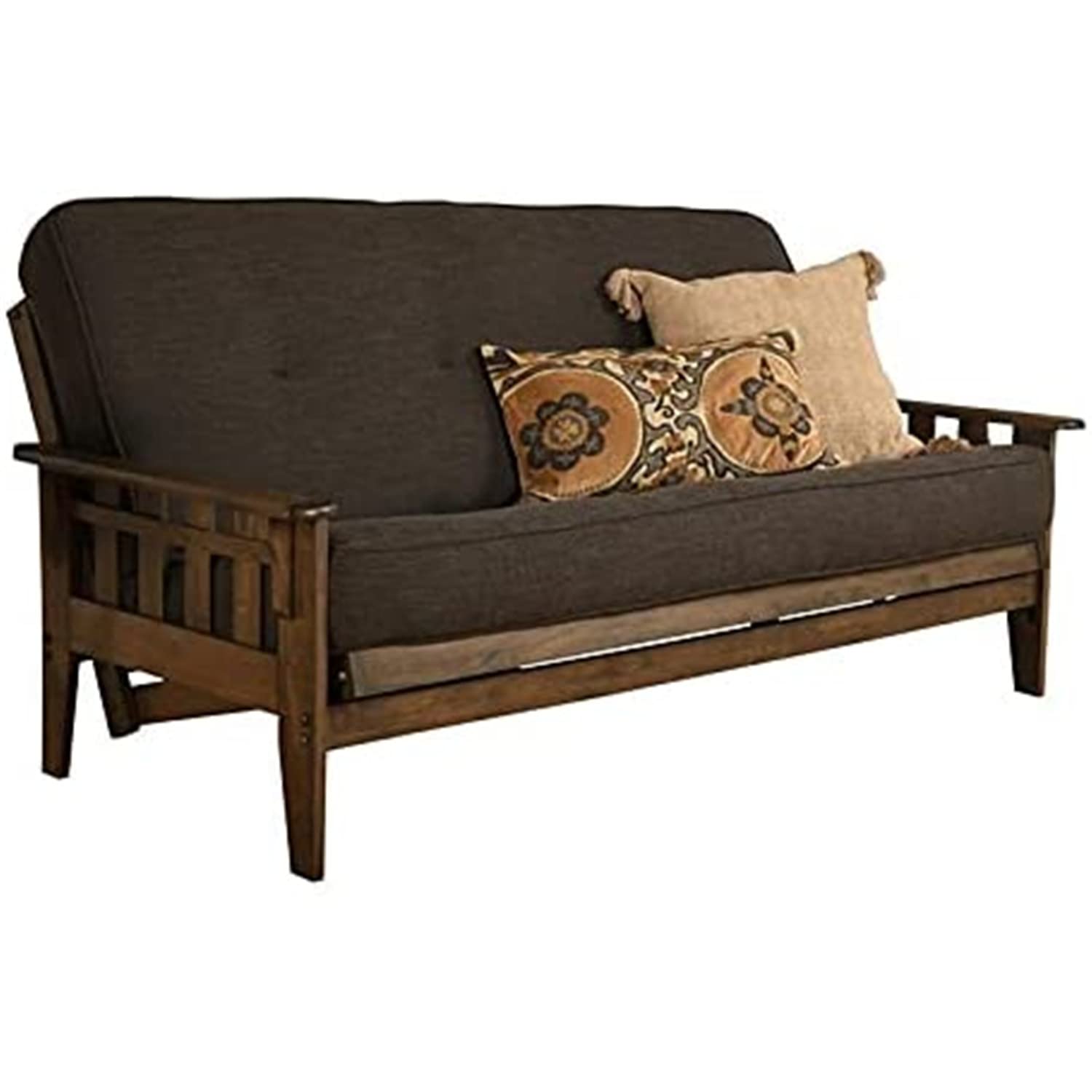 Kodiak Furniture Tucson Frame with Linen Fabric Mattress in Charcoal Gray/Walnut