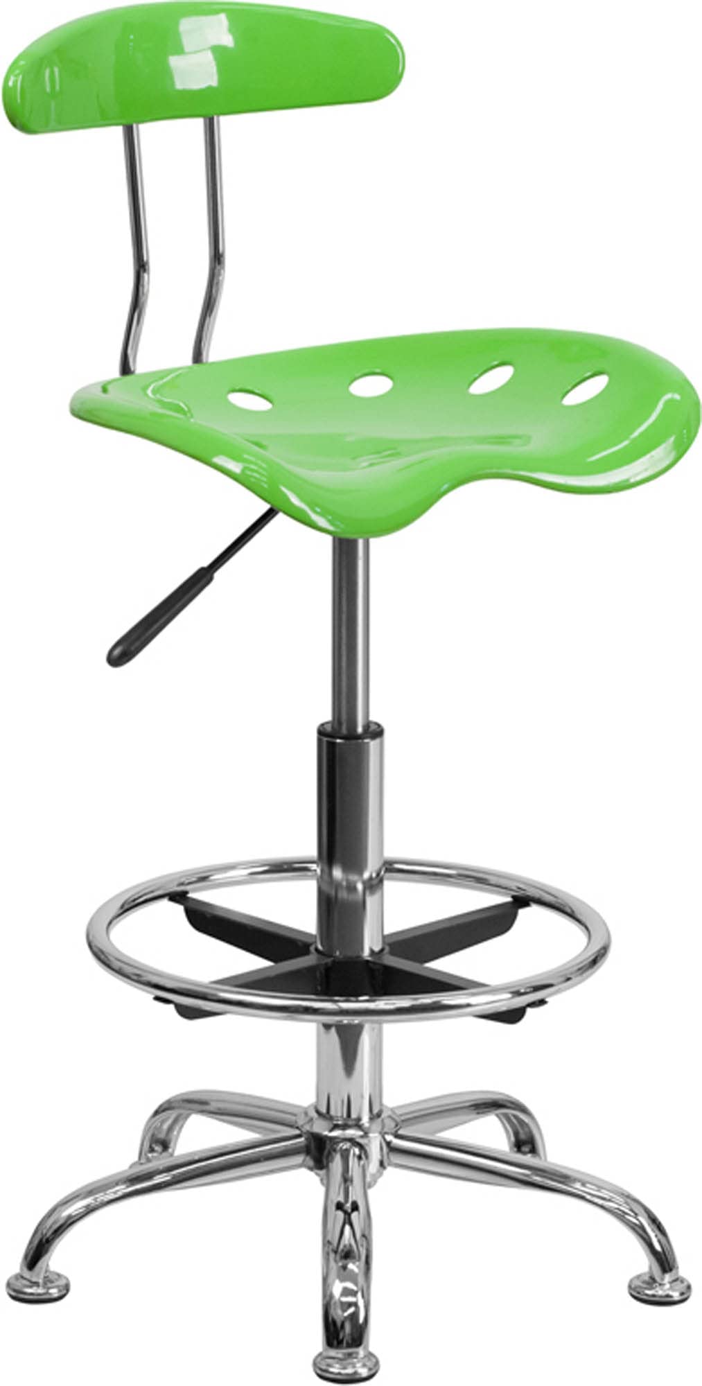 Flash Furniture Bradley Vibrant Apple Green and Chrome Drafting Stool with Tractor Seat