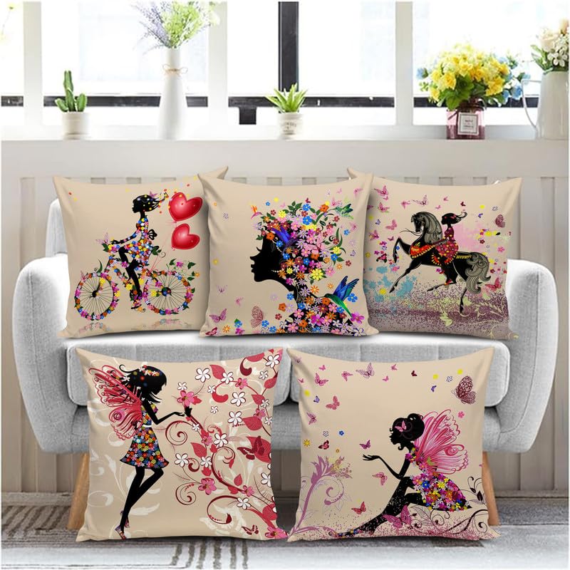 Bmrgifts Soft Fabric Designer Decorative Printed 200 Tc Cushion Cover Decorations For Sofa Living Room Set Of 5 16 X 16 Inch Mul