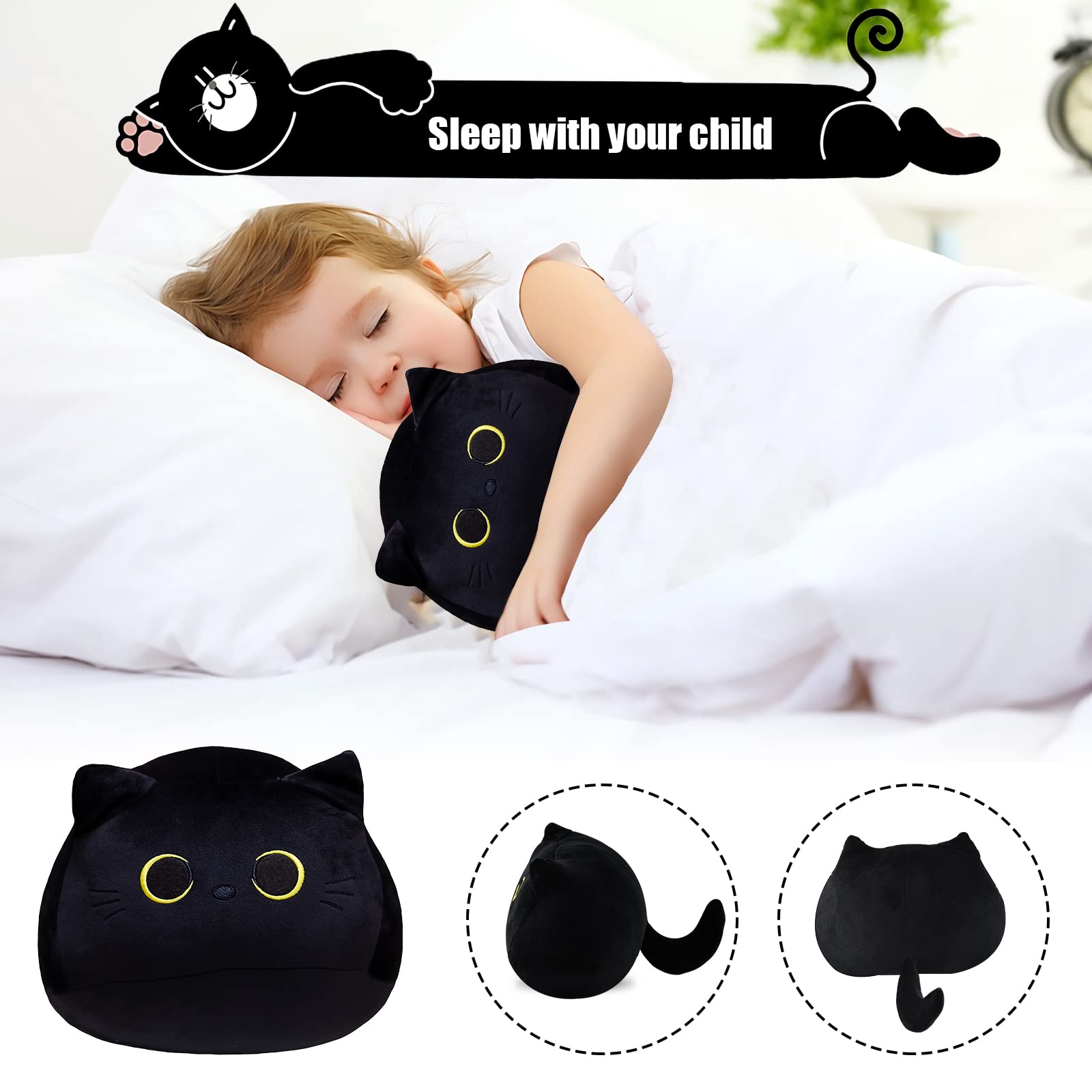 Auderhine 16' Black Cat Plush Toys, Cute Cat Pillow Soft Baby Plushies For Kids, Cat Stuffed Animals Kawaii Plush Toys Gift For