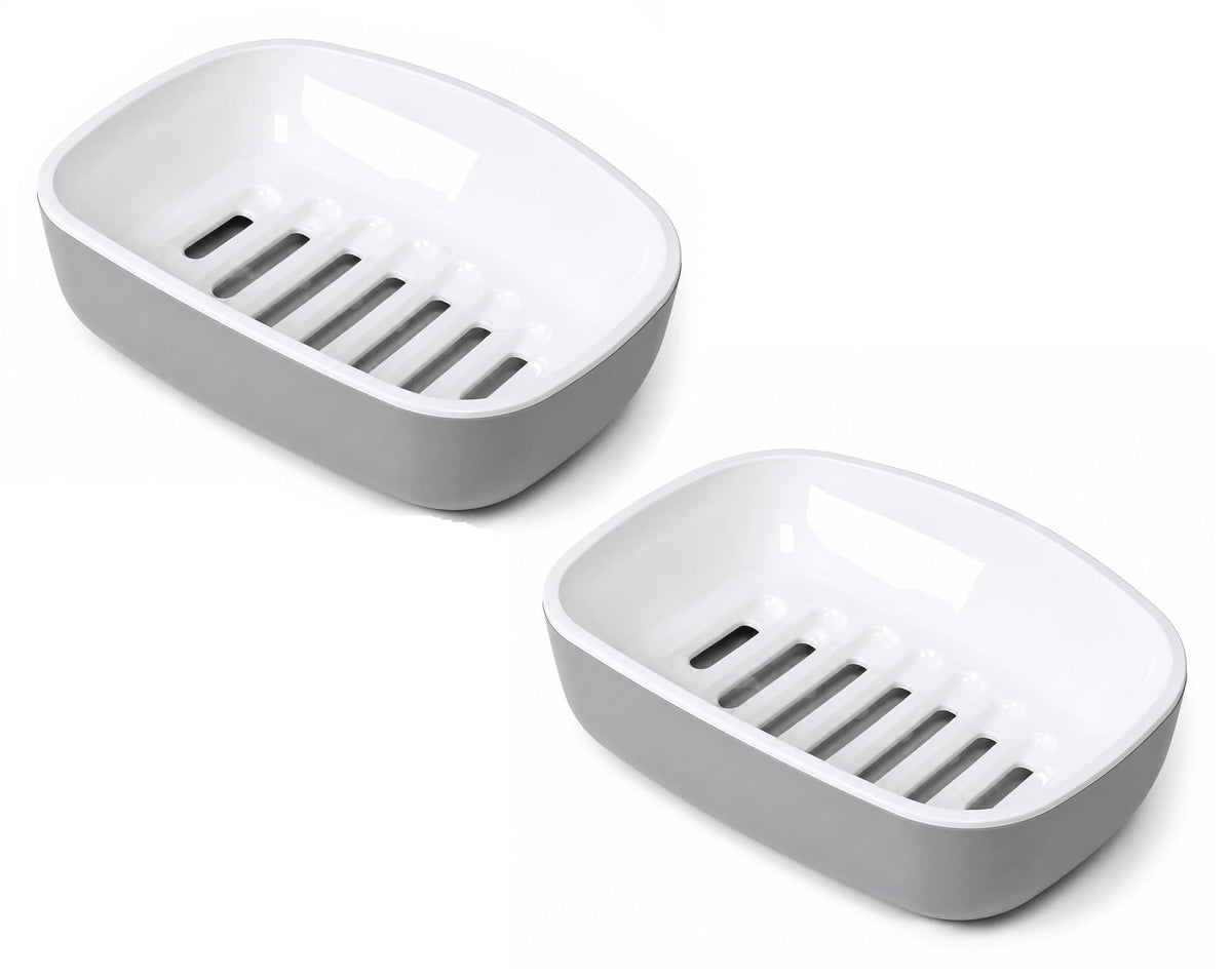 RORSYA Pack of 2 Double Layer Soap Dish Plastic Self Draining Soap Holder for Bathroom Kitchen Wash Basin Soap Stand with Remova
