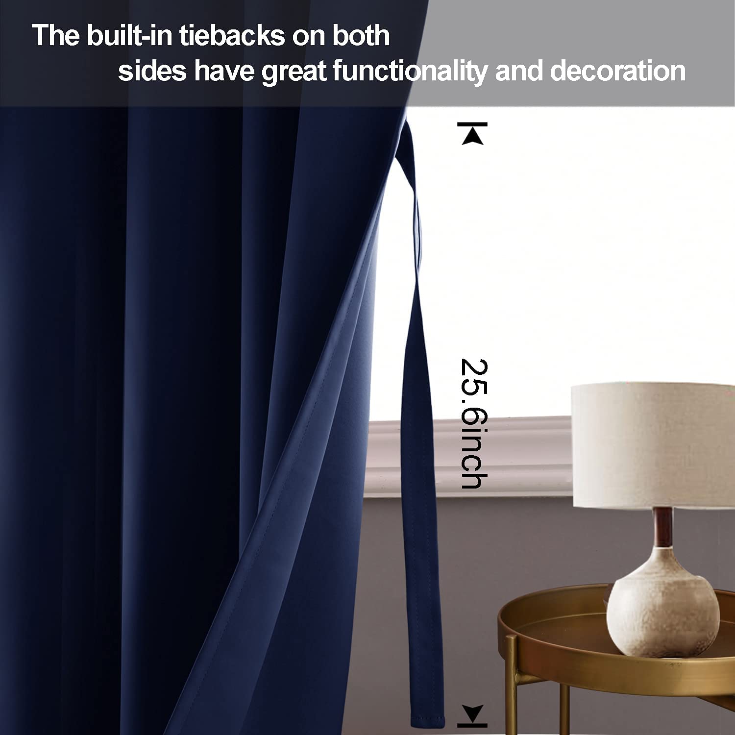 Jiuzhen Navy Blue Blackout Curtains With Tiebacks Thermal Insulated, Light Blocking And Noise Reducing Grommet Curtains For Bedroom And Living Room, Set Of 2 Window Curtain Panels, 42 X 72 Inch Length