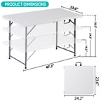 Zenstyle 4 Ft Adjustable Folding Table, Indoor Outdoor Portable Plastic Dining Card Table Utility Table For Camping Dining Event Party, White (48'X24', Rectangular)