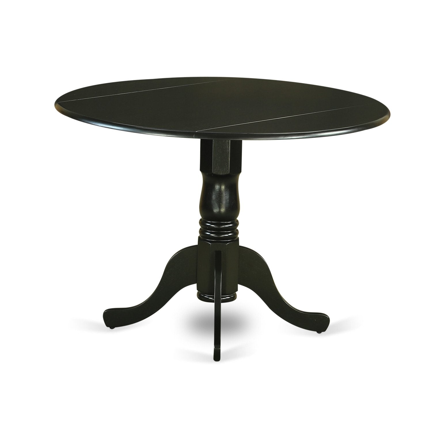 East West Furniture Dublin 3 Piece Set for Small Spaces Contains a Round Dining Room Table with Dropleaf and 2 Wood Seat Chairs, 42x42 Inch, Black