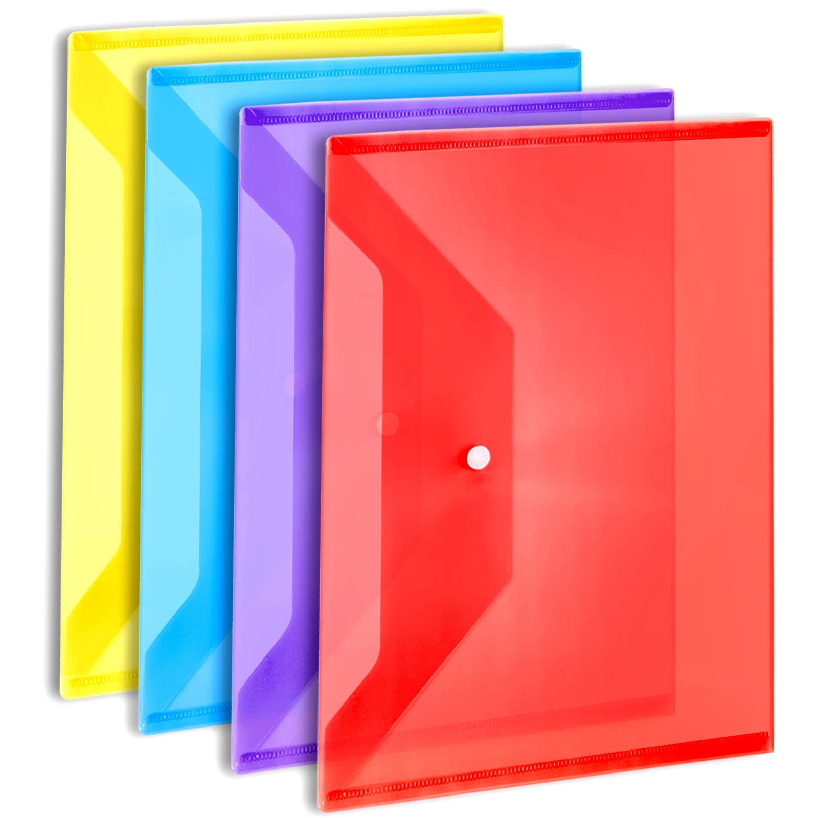 Leobro File Folders For Documents, 4 Pcs File Folders, A4 Size Plastic Folders, Plastic Envelopes With Snap Closure, Clear Envel