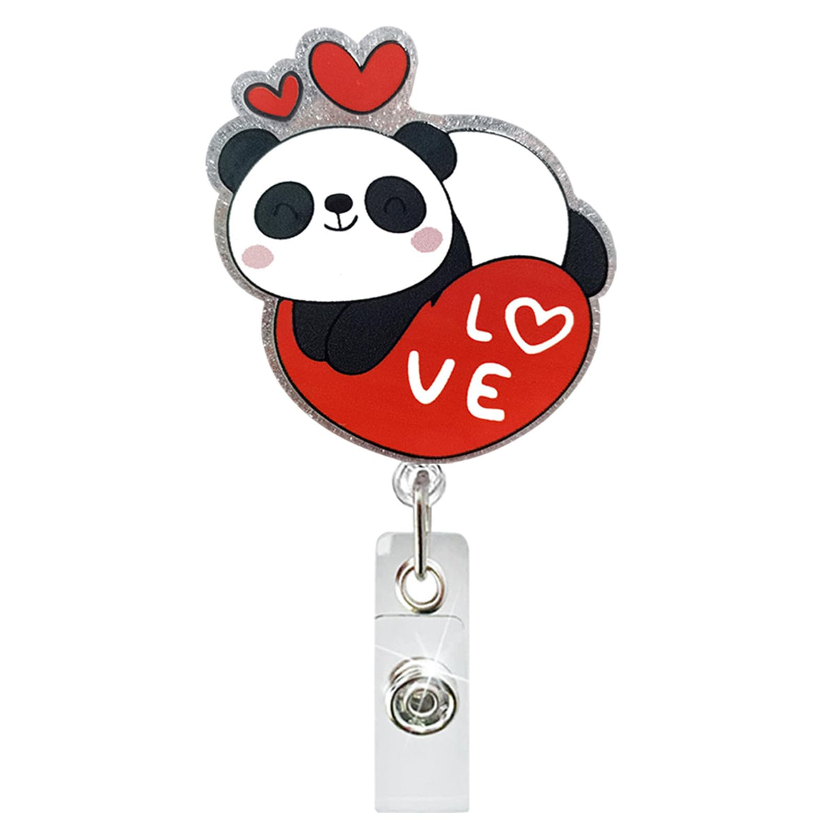 Cute Panda Retractable Badge Clip Valentine Heart Badge Holder For Women Acrylic Glitter Alligator Clip Nurse Nursing Valentine