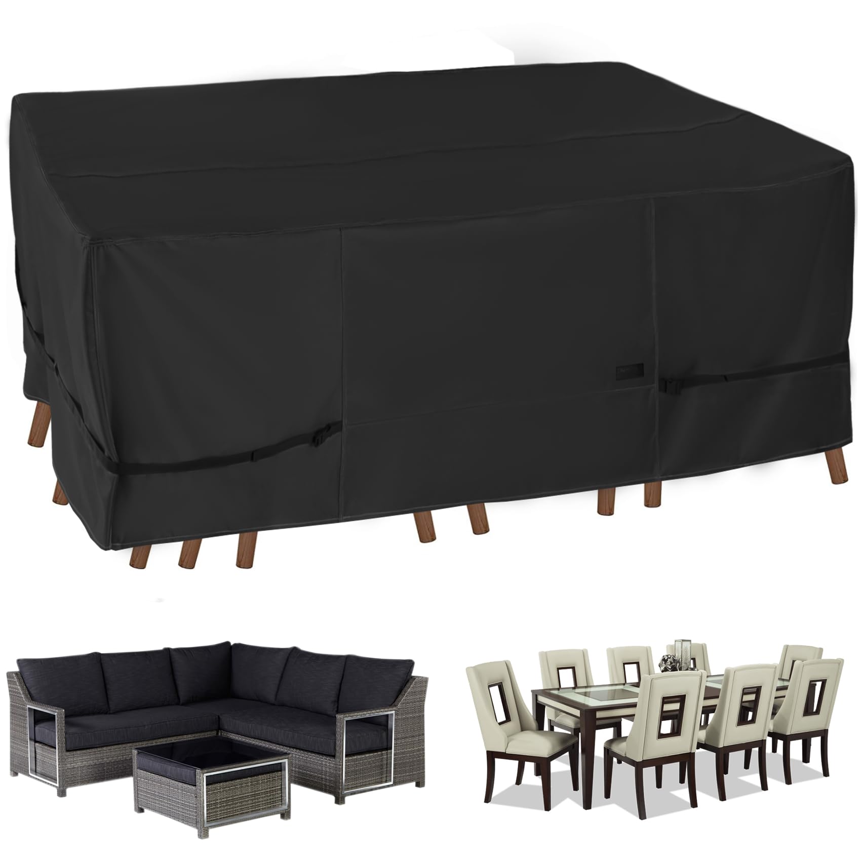 Nettypro Patio Table Cover Rectangular 105 X 75 Inch, Waterproof Outdoor Furniture Set Covers For Dining Table And Chair Rectangle, Black