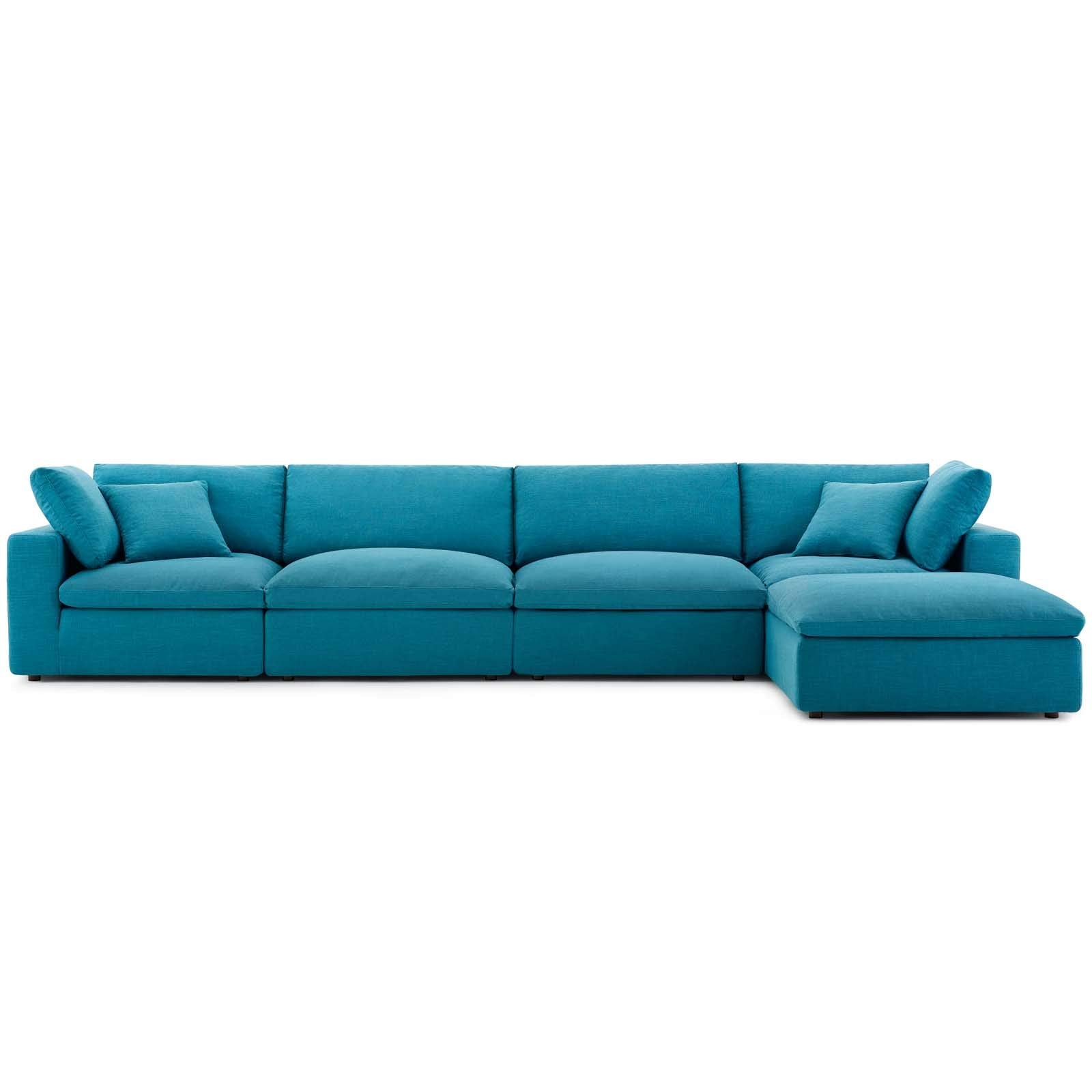 Modway Commix Down-Filled Overstuffed Upholstered 5-Piece Sectional Sofa Set In Teal