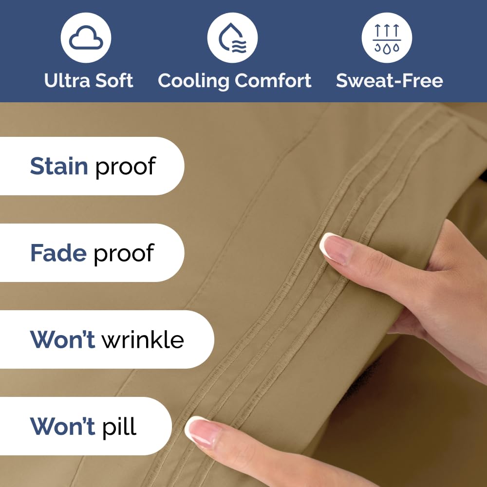 Extra Deep Pocket King Sheets - 4 Piece Breathable & Cooling Bed Sheets - Hotel Luxury Bed Sheet Set - Soft, Wrinkle Free & Comfy - Easily Fits Extra Deep Mattresses - Deep Pocket Beige Sheets Set