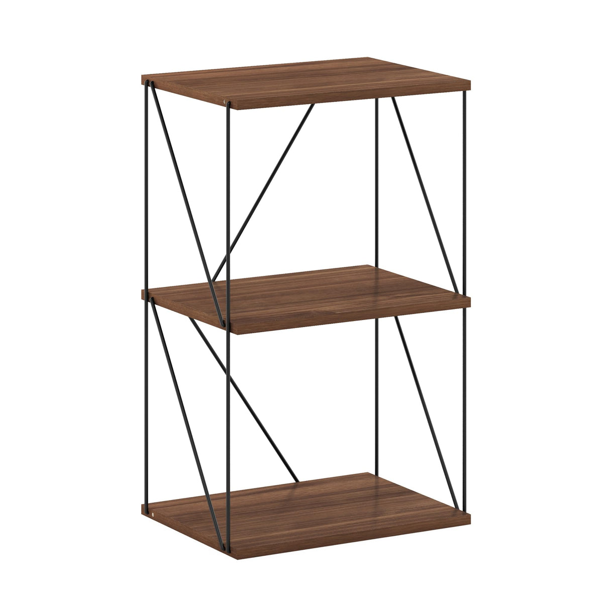 Furinno Rata 3-Tier Industrial Multipurpose Flat Base Shelf Display Rack with Metal Frame, Columbia Walnut