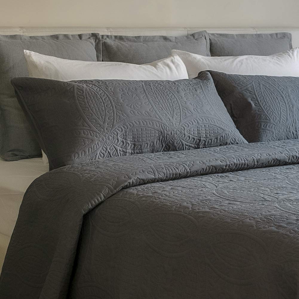 Mezzati Bedspread Coverlet Set Gray - Prestige Collection - Comforter Bedding Cover - Brushed Microfiber Bedding 3-Piece Quilt S