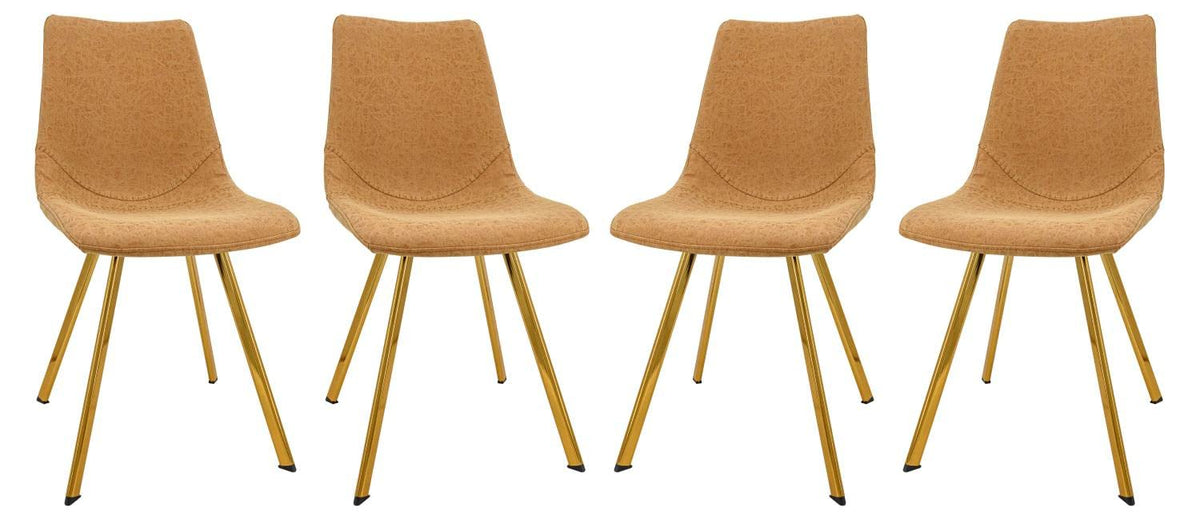 LeisureMod Markley Modern Leather Dining Chairs Kitchen Chairs with Gold Legs Set of 4 (Light Brown)