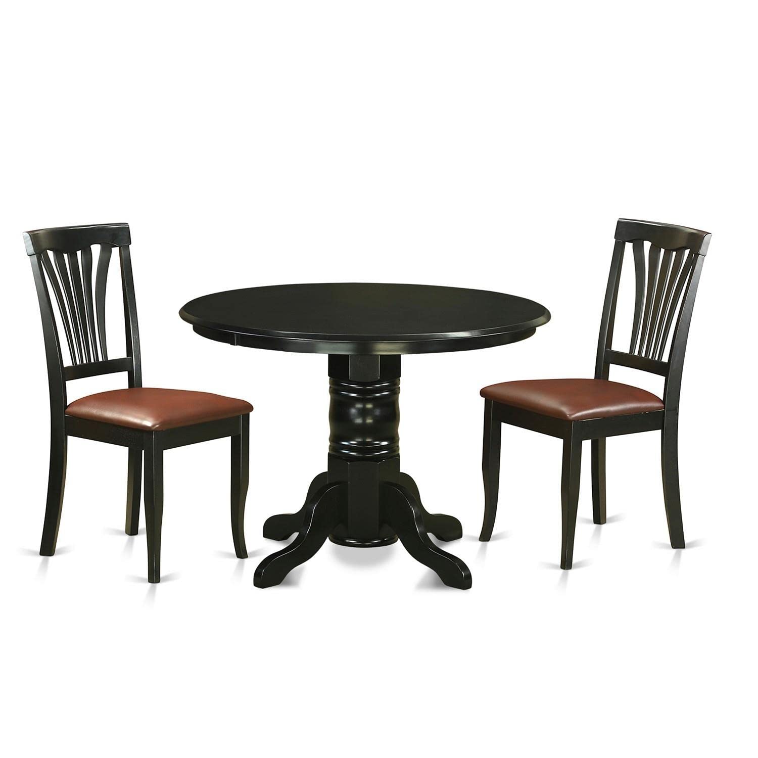 East West Furniture SHAV3-BLK-LC 3 Piece Kitchen Table Set for Small Spaces Contains a Round Dining Room Table with Pedestal and 2 Faux Leather Upholstered Chairs, 42x42 Inch, Black