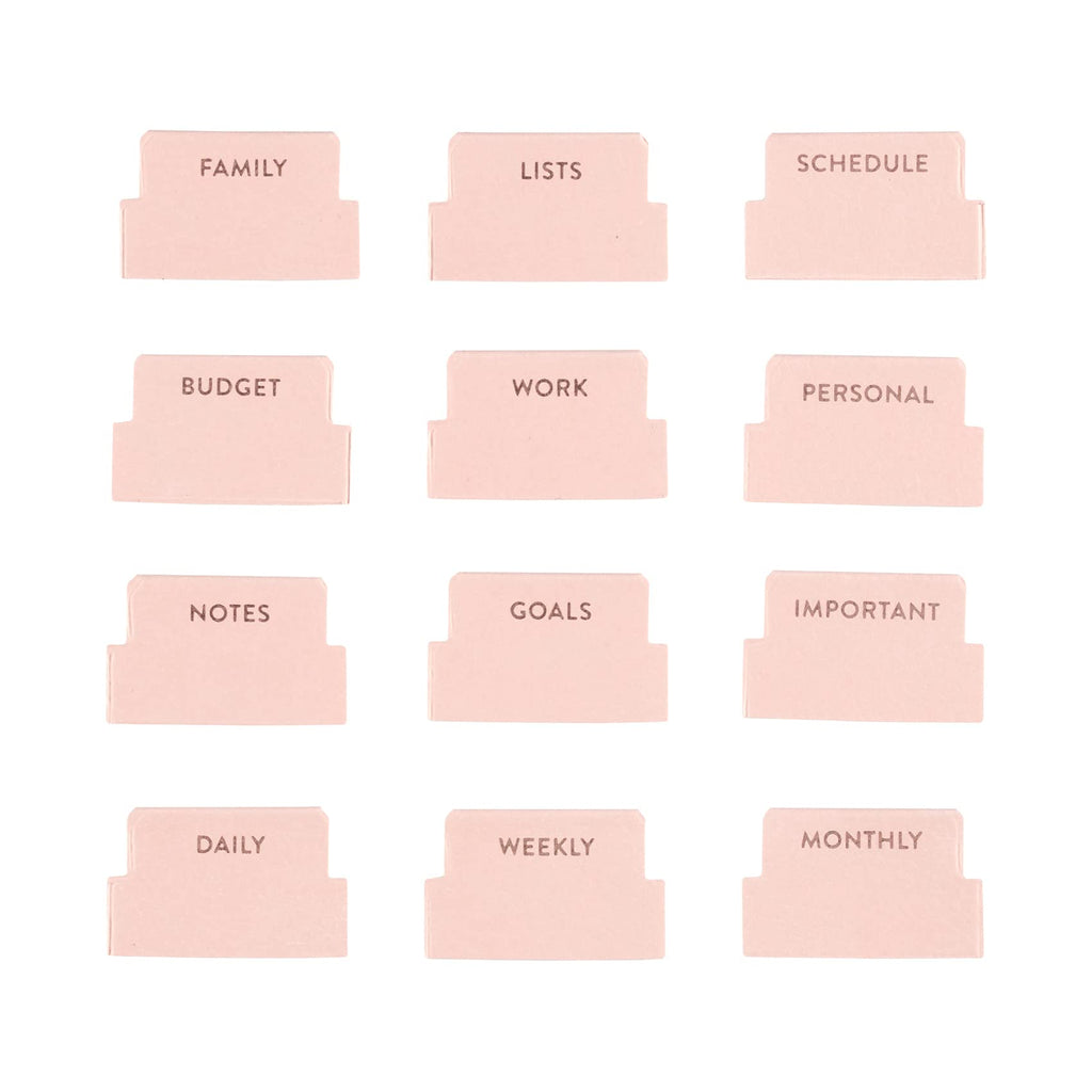 Vegan Leather Blush + Gold Foil Mini 12 Subject Label Adhesive Tabs For Folders, Pages. Organize Your Files, Books And Agenda'S