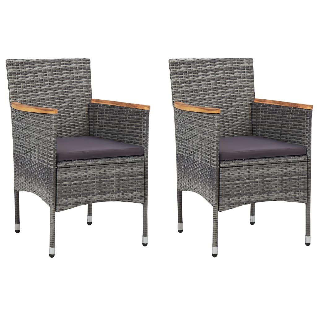 vidaXL Bistro Set 3 Piece Poly Rattan/Steel with Dark Gray Cushions and Tempered Glass Tabletop - Ideal for Garden/Balcony/Deck/Backyard