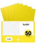 Sunee Folders With Pockets 3 Hole Punched(50 Pack, Yellow), 2 Pocket Folders Fit Letter Size Paper, Paper File Folder For School