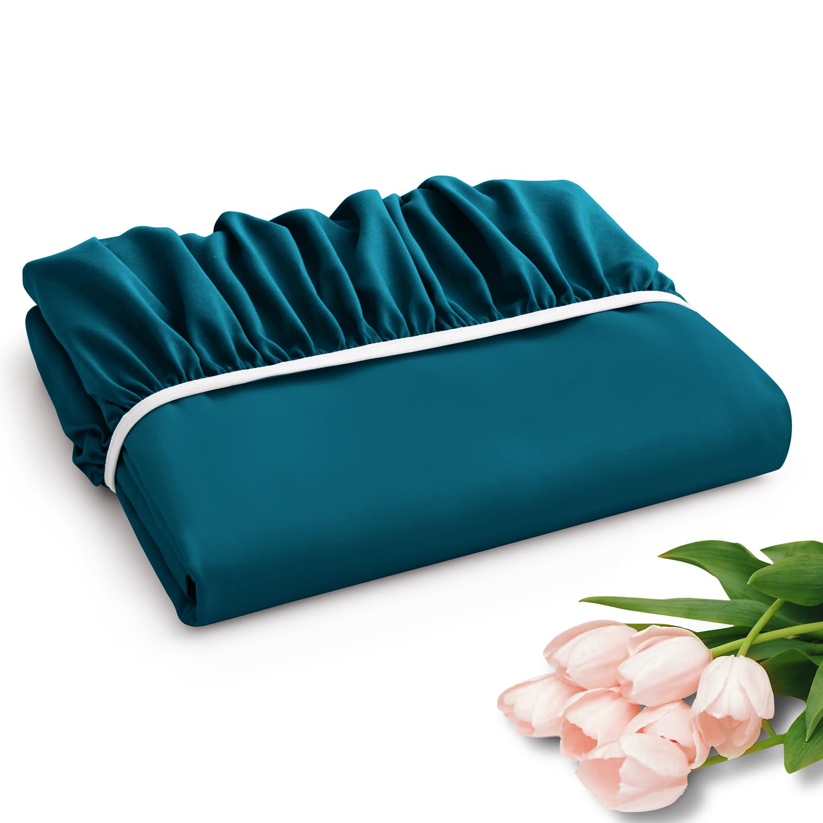 Horbaunal Extra Deep Pocket King Fitted Sheet Only - Fits Up To 24 Inch Mattress - Luxury 1800 Thread Count - Microfiber Teal Fi