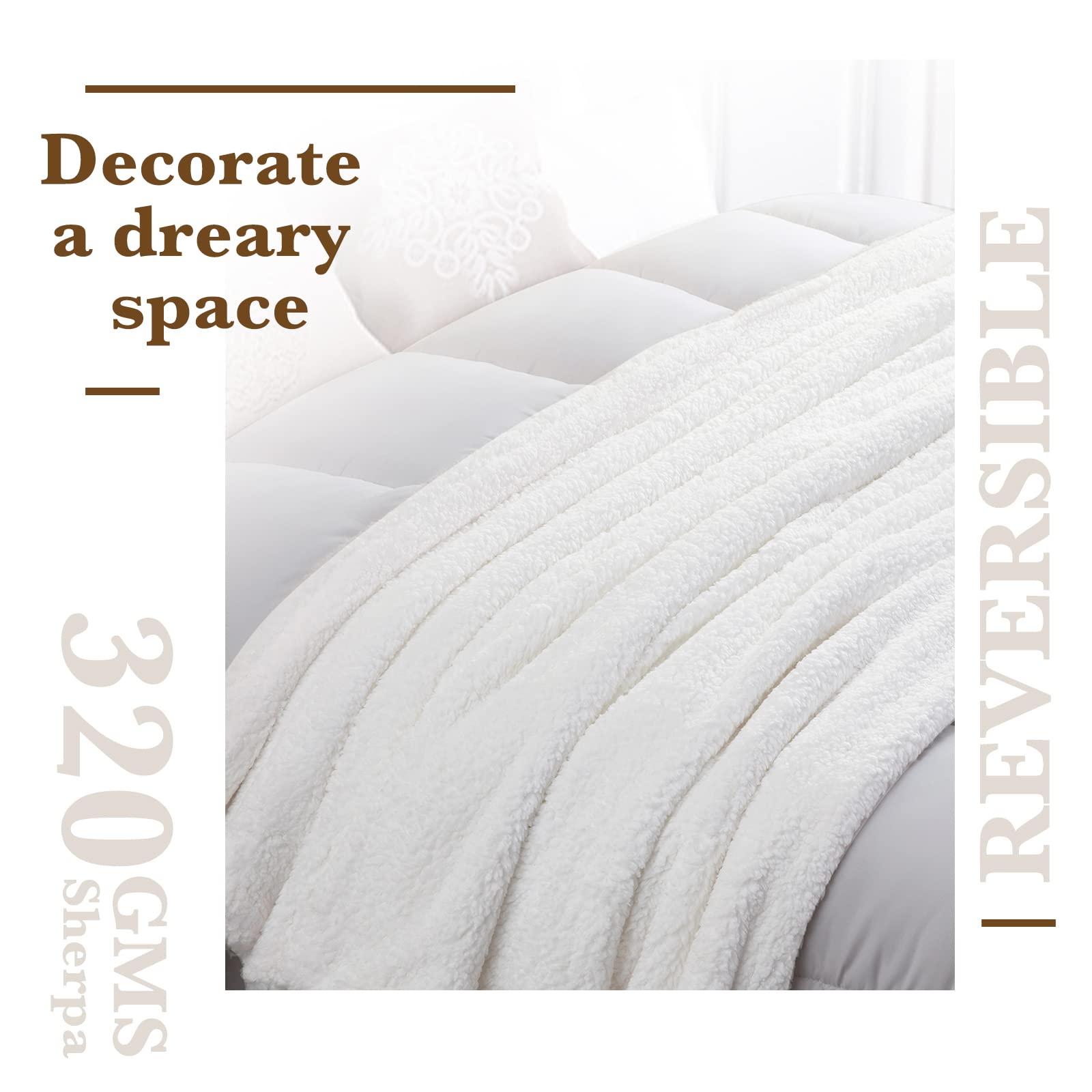 Lbro2M Double Sided Sherpa Blanket,King Size Super Soft Fuzzy Plush Warm Cozy Fluffy Throw Reversible Luxurious Blankets (White)
