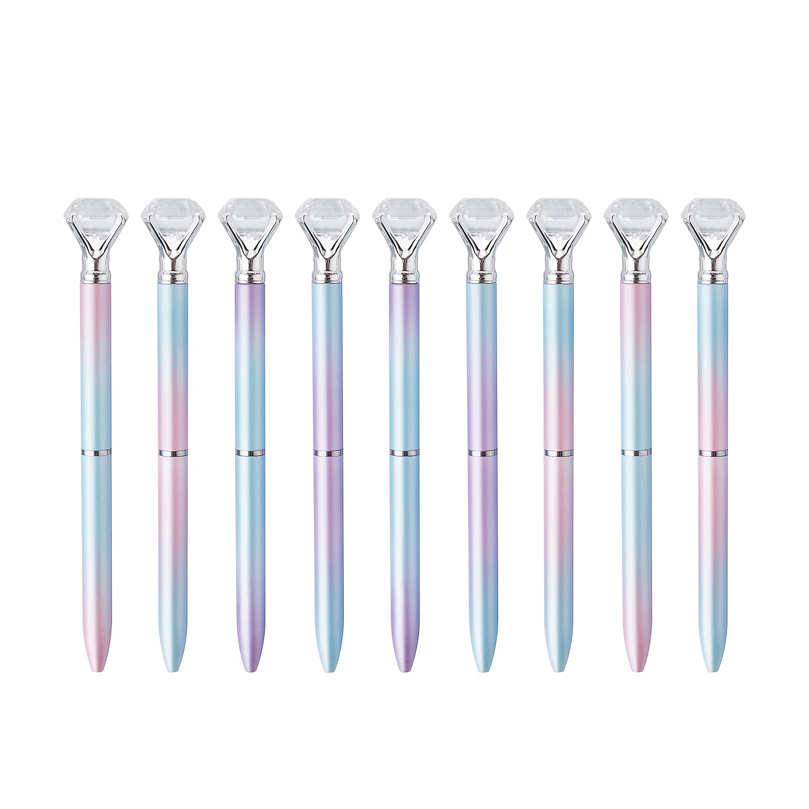 Colssine - 10Pcs Diamond Pens,Big,Crystal Diamond Pens With Blue Ink,Retractable Ballpoint Pen,Gem Pens,Metal Color,Magical Beau
