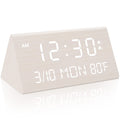 Kogonee Wooden Digital Alarm Clock, 0-100% Dimmer, 2 Alarm Settings, Weekday/Everyday Mode, 9 Mins Snooze, 12/24H, Temperature a