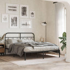 vidaXL Metal Bed Frame with Headboard - Black Double Bed | Vinyl slats & Legs | Extra Storage 81.5"x61.4"x39.4"