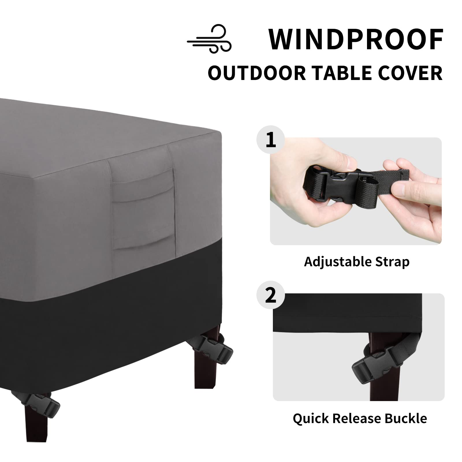 Easy-Going Patio Coffee Table Cover Small Outdoor Rectangular Table Cover, Uv Resistant Waterproof Patio Furniture Cover (48'Lx28'Wx16'H, Gray/Black)