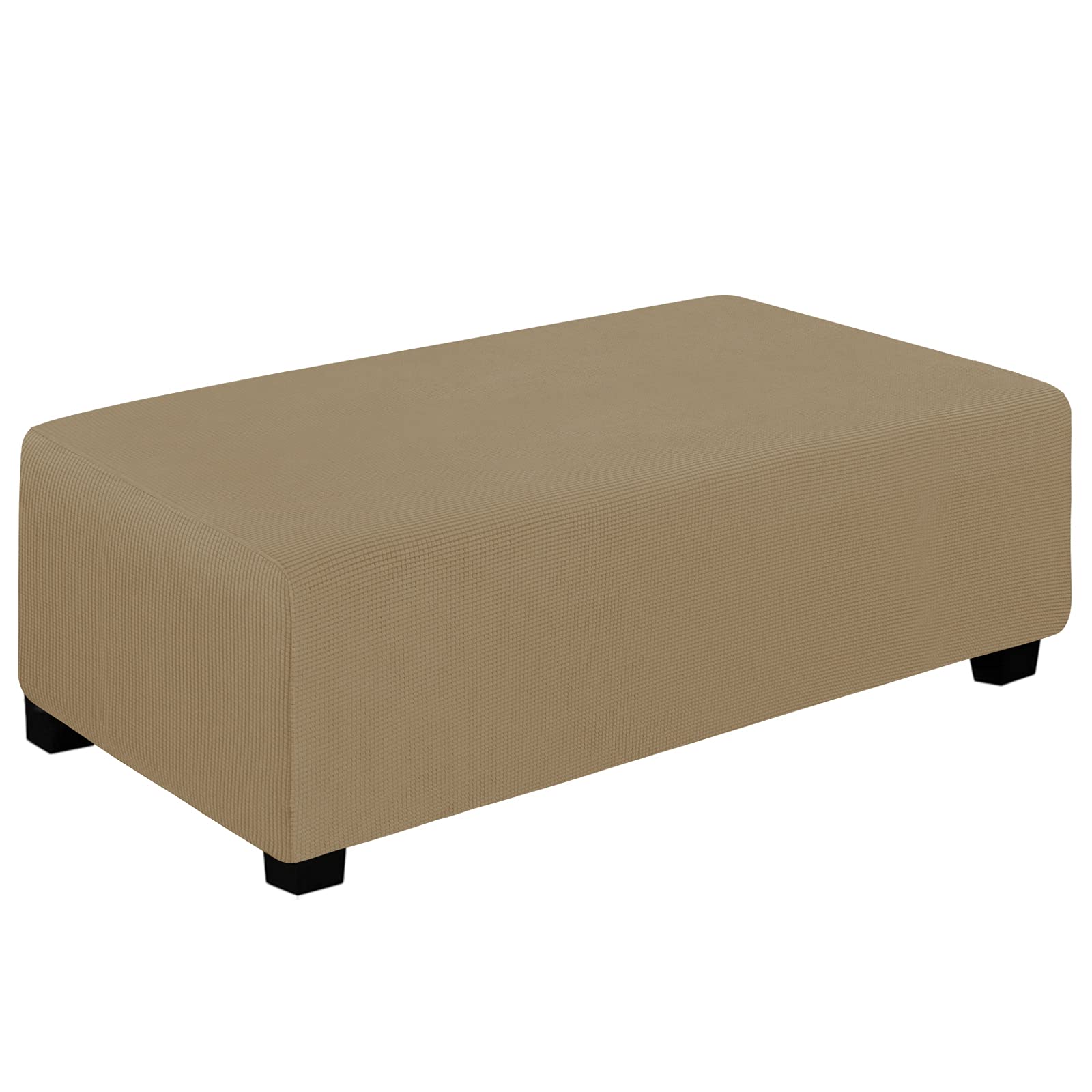 Easy-Going Stretch Ottoman Cover Folding Storage Stool Furniture Protector Soft Rectangle Slipcover With Elastic Bottom (Ottoman Xx-Large, Tan)