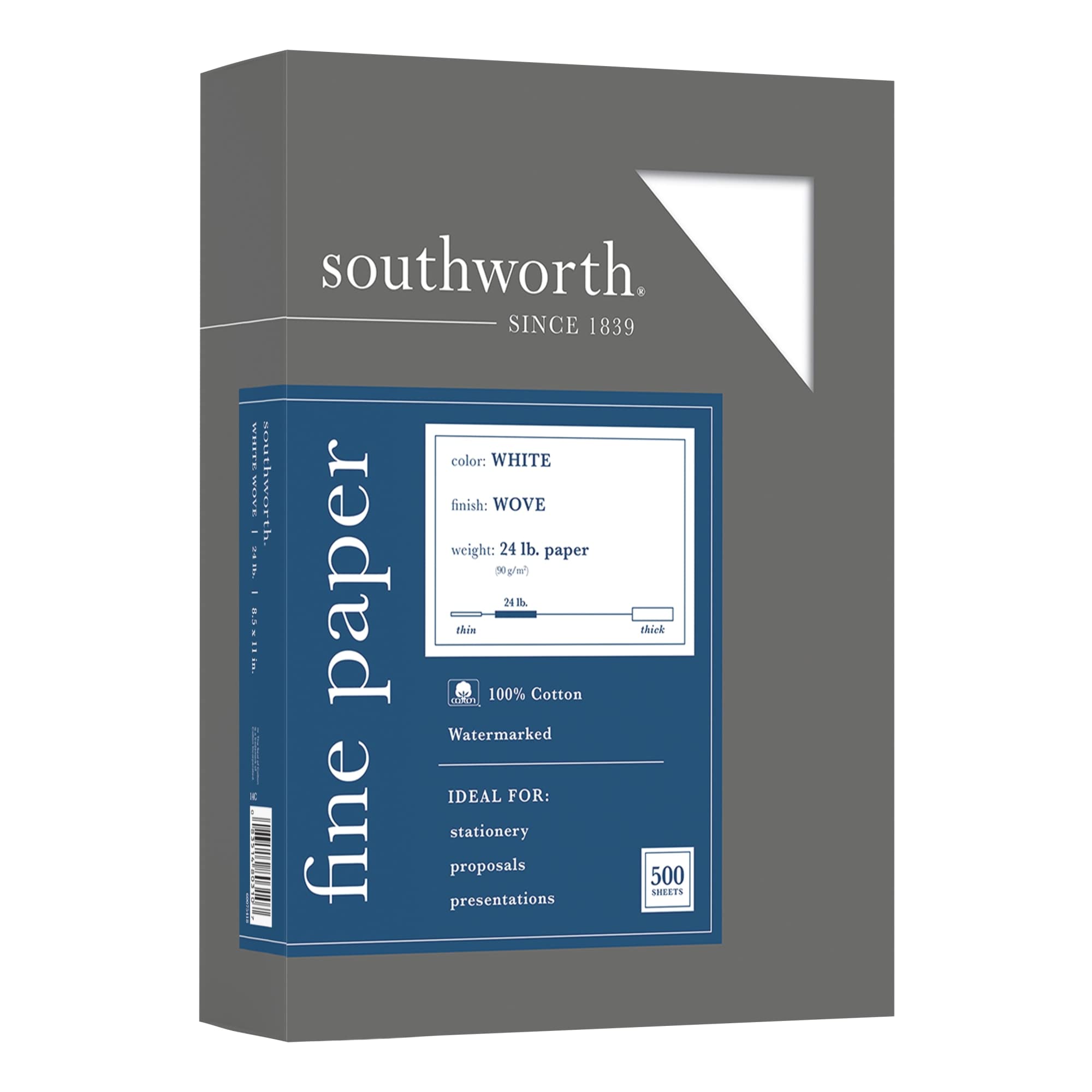 Southworth 100% Cotton Business Paper, 8 1/2' X 11', 24 Lb, 100% Recycled, White, Box Of 500