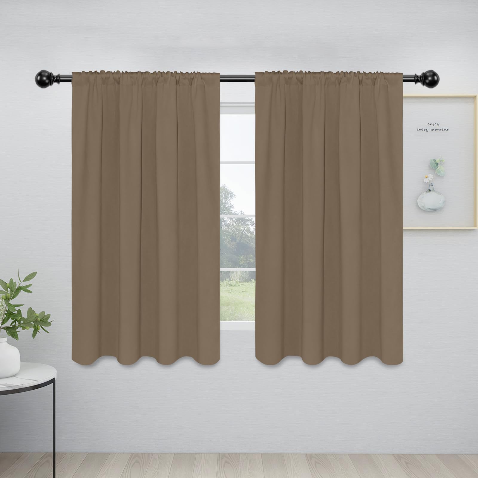 Easy-Going Rod Pocket Blackout Curtains For Bedroom, Room Darkening Window Curtains For Living Room, Thermal Insulated Noise Reduction Solid Window Drapes, 2 Panels(42X54 In, Camel)